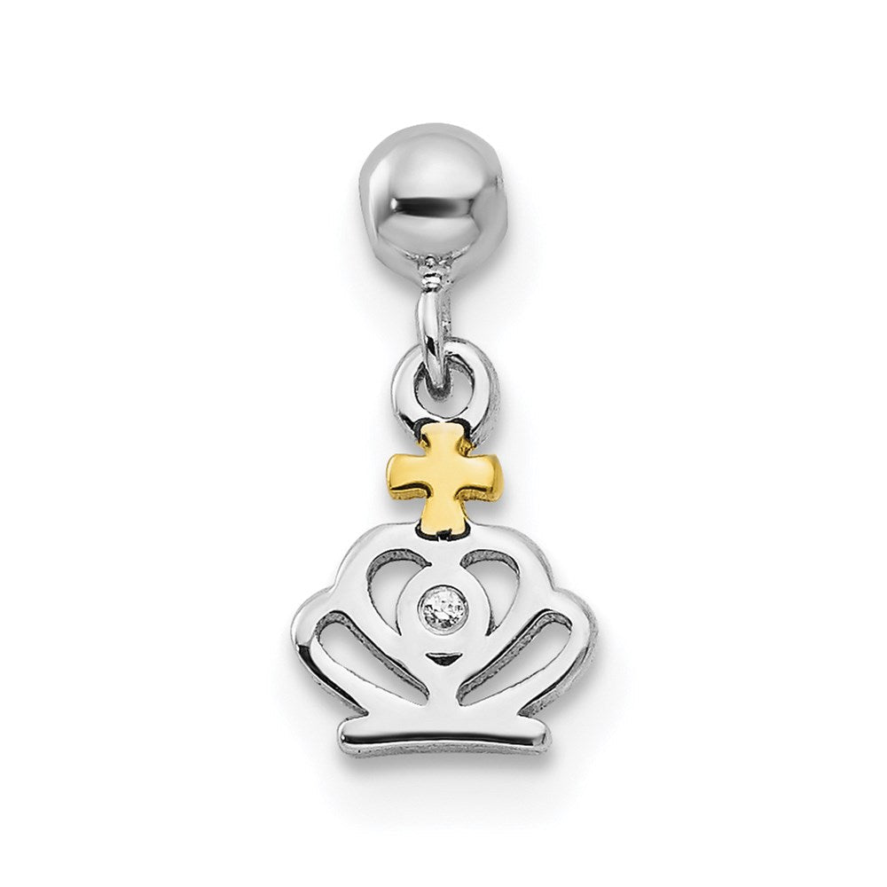 Sterlingsilber Mio Memento Rhodiniert Goldfarben Zirkonia Hängend Krone Charm