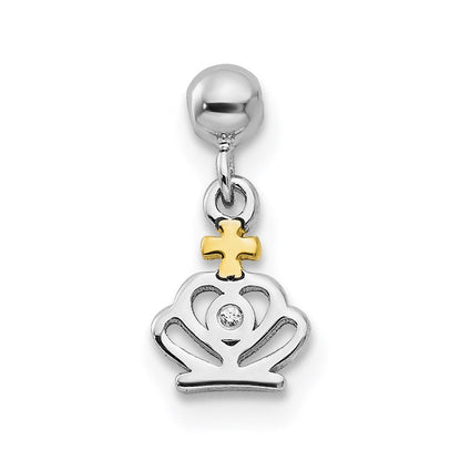 Sterlingsilber Mio Memento Rhodiniert Goldfarben Zirkonia Hängend Krone Charm