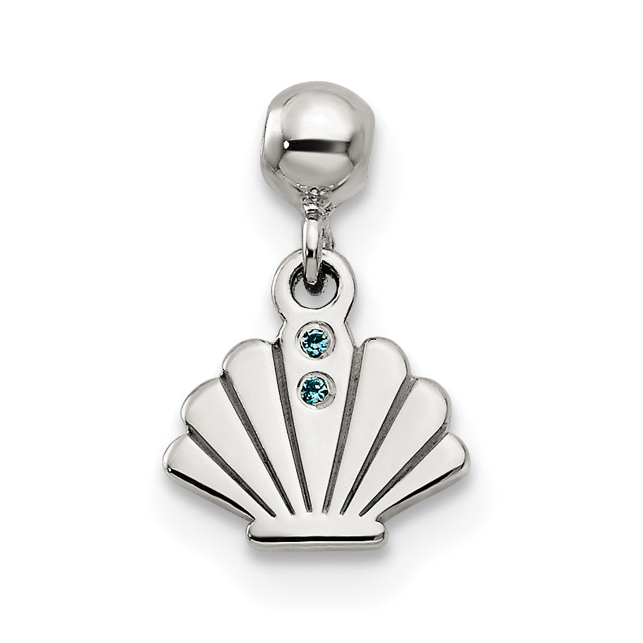 Sterlingsilber Mio Memento Blau Zirkonia Hängend Muschel Charm