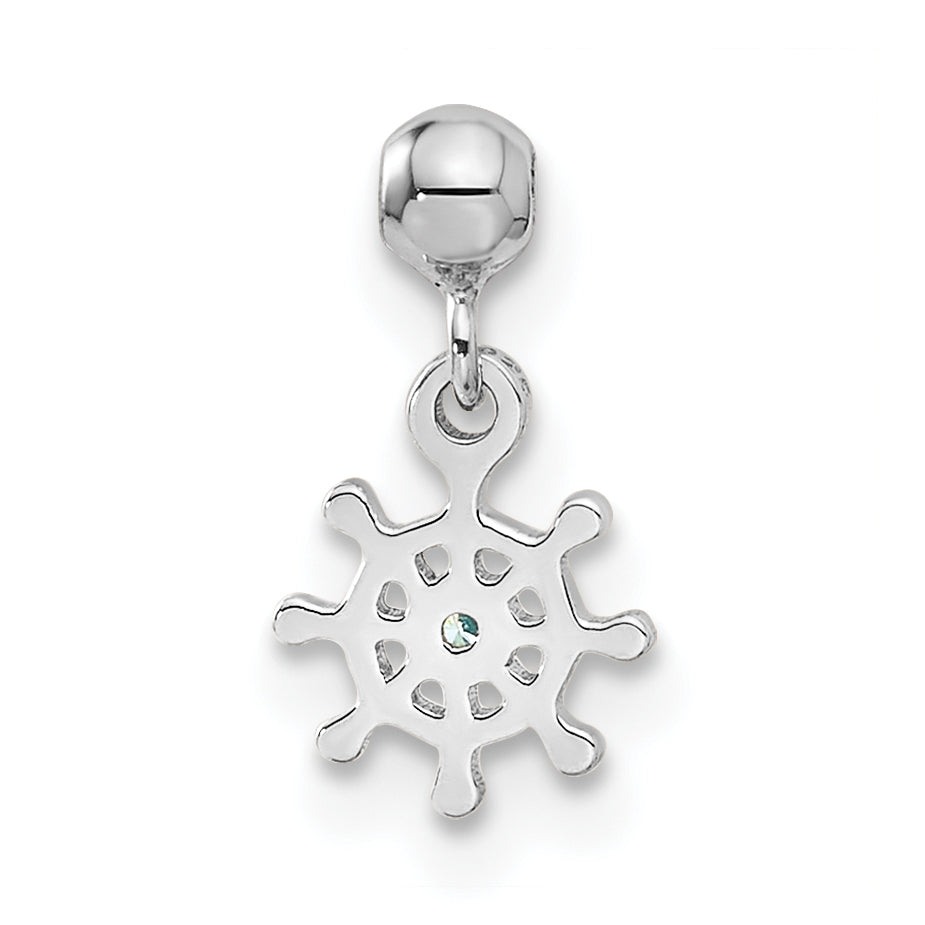 Sterlingsilber Mio Memento Blau Zirkonia Hängend Ship Charm