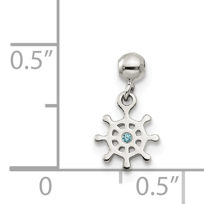 Sterlingsilber Mio Memento Blau Zirkonia Hängend Ship Charm
