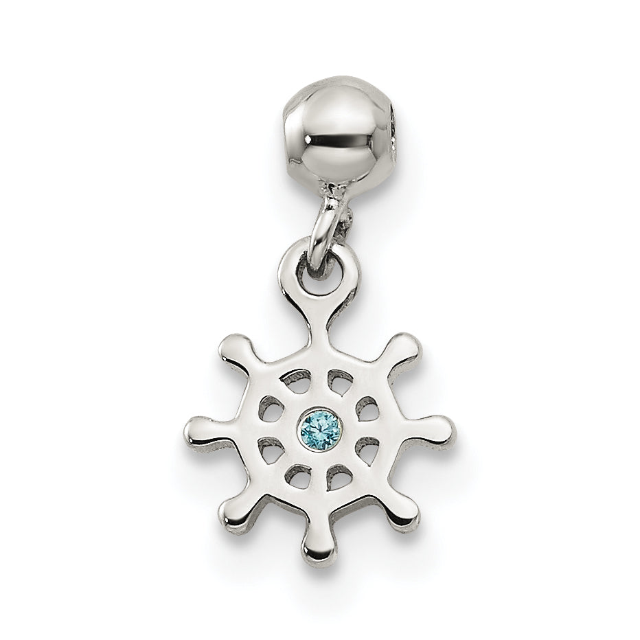 Sterlingsilber Mio Memento Blau Zirkonia Hängend Ship Charm