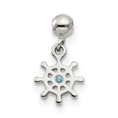 Sterlingsilber Mio Memento Blau Zirkonia Hängend Ship Charm