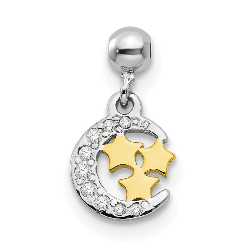 Sterlingsilber Mio Memento Rhodiniert Goldfarben Zirkonia Hängend Mond Charm