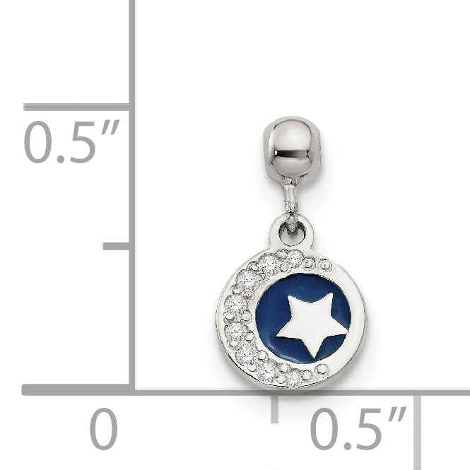 Sterlingsilber Mio Memento Emaille Zirkonia Hängend Mond und Stern Charm