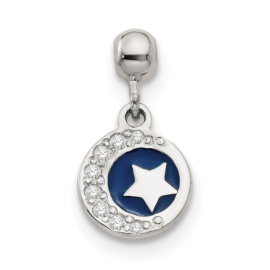 Sterlingsilber Mio Memento Emaille Zirkonia Hängend Mond und Stern Charm