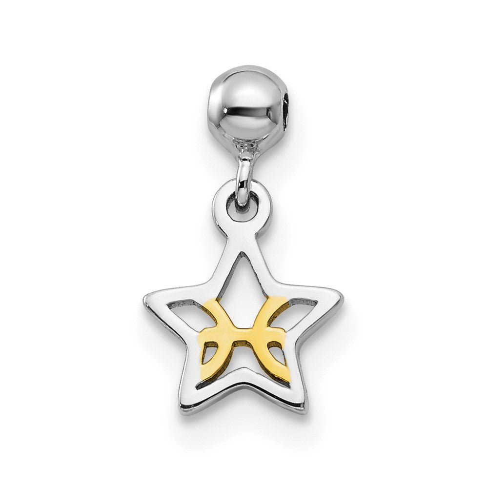 Sterlingsilber Mio Memento Rhodiniert Goldfarben Hängend Stern Charm