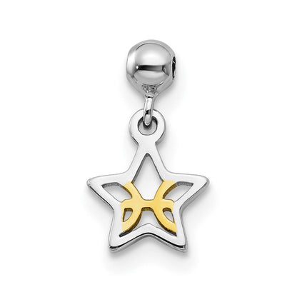 Sterlingsilber Mio Memento Rhodiniert Goldfarben Hängend Stern Charm