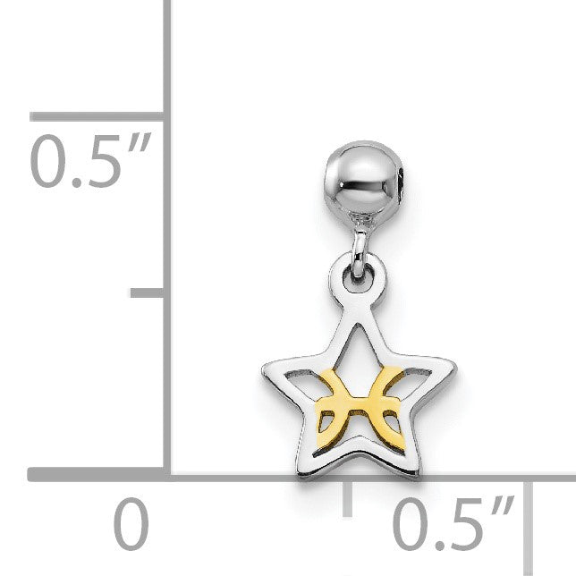Sterlingsilber Mio Memento Rhodiniert Goldfarben Hängend Stern Charm
