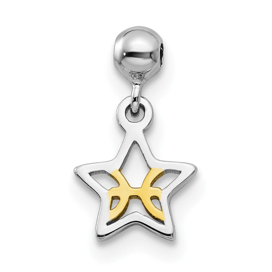 Sterlingsilber Mio Memento Rhodiniert Goldfarben Hängend Stern Charm