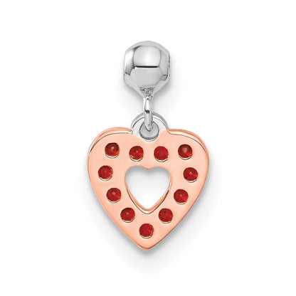 Sterlingsilber Mio Memento Roséfarben Rot Zirkonia Hängend Herz Charm
