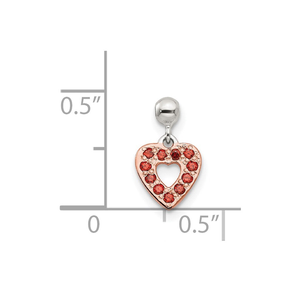 Sterlingsilber Mio Memento Roséfarben Rot Zirkonia Hängend Herz Charm