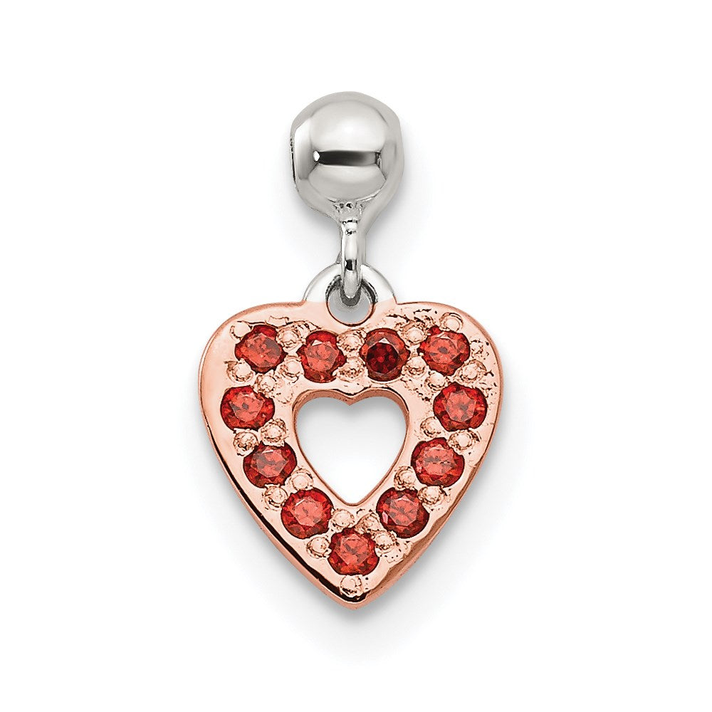 Sterlingsilber Mio Memento Roséfarben Rot Zirkonia Hängend Herz Charm