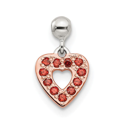 Sterlingsilber Mio Memento Roséfarben Rot Zirkonia Hängend Herz Charm