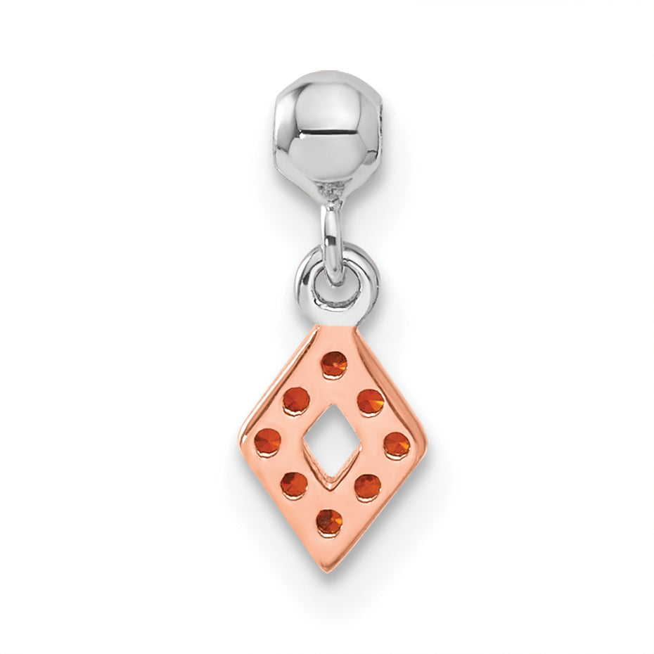 Sterlingsilber Mio Memento Roséfarben Rot Zirkonia Hängend Diamant Geformt Charm