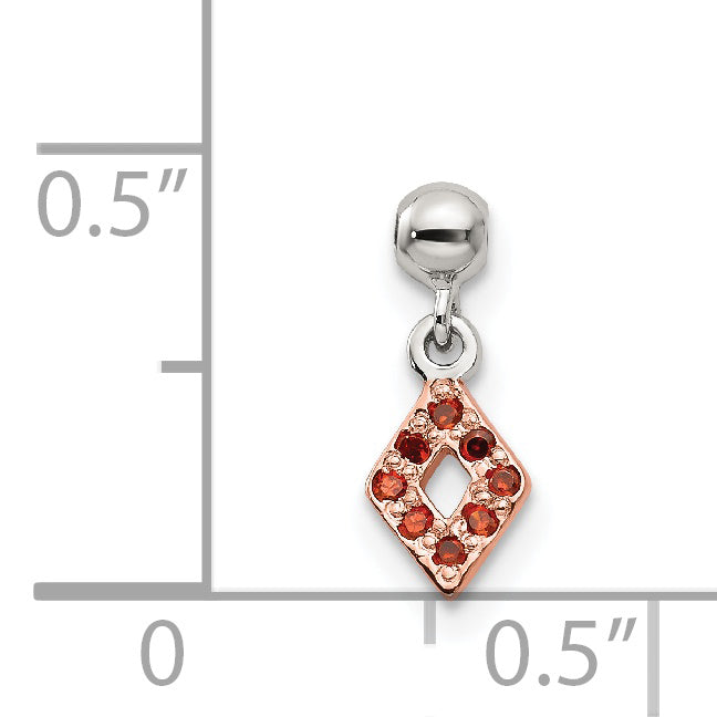 Sterlingsilber Mio Memento Roséfarben Rot Zirkonia Hängend Diamant Geformt Charm