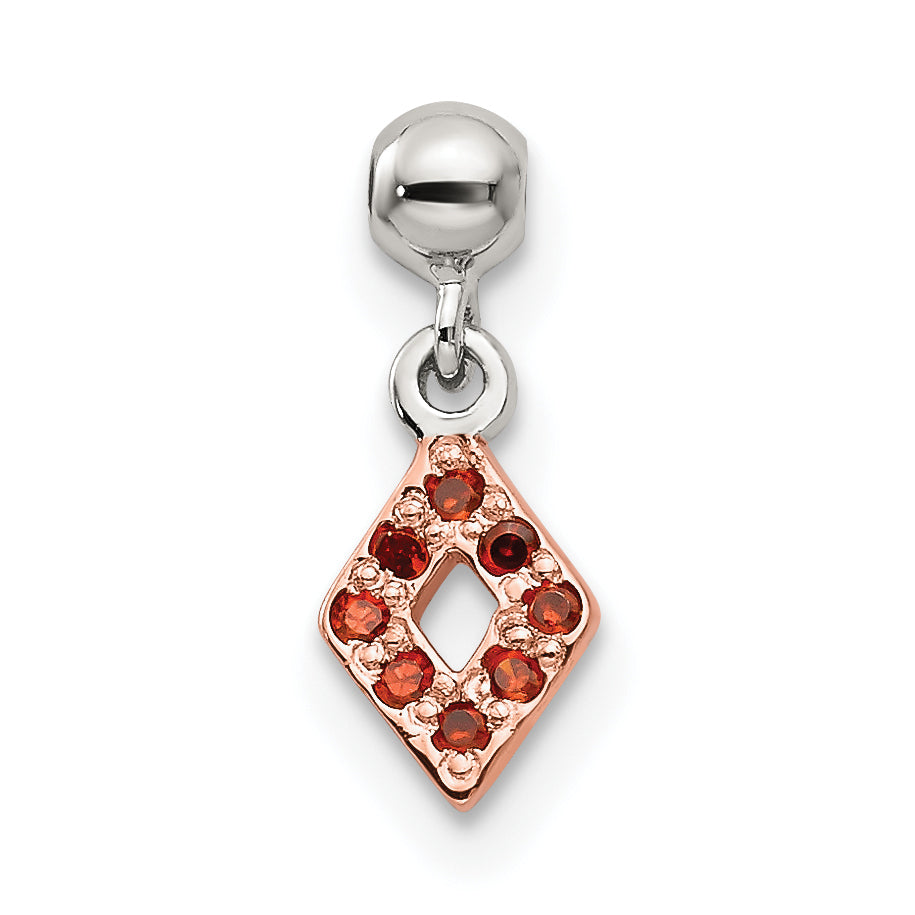 Sterlingsilber Mio Memento Roséfarben Rot Zirkonia Hängend Diamant Geformt Charm