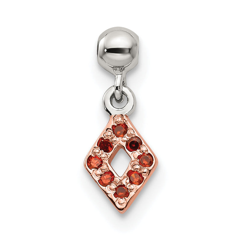 Sterlingsilber Mio Memento Roséfarben Rot Zirkonia Hängend Diamant Geformt Charm