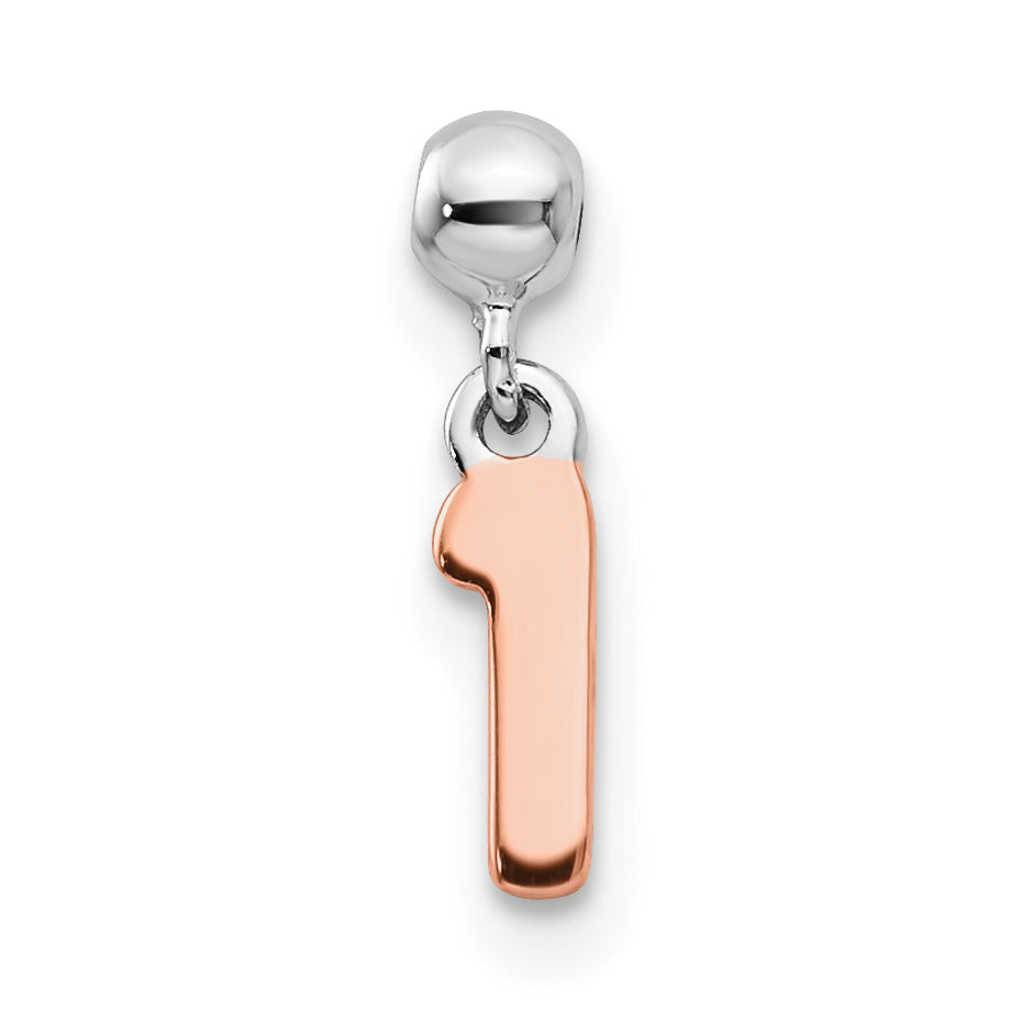 Sterlingsilber Mio Memento Rhodiniert Roséfarben Hängend Zahl 1 Charm