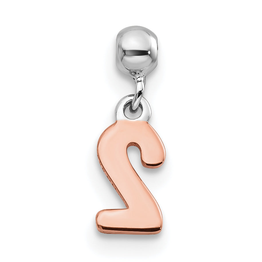 Sterlingsilber Mio Memento Rhodiniert Roséfarben Hängend Zahl 2 Charm
