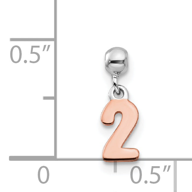 Sterlingsilber Mio Memento Rhodiniert Roséfarben Hängend Zahl 2 Charm
