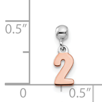 Sterlingsilber Mio Memento Rhodiniert Roséfarben Hängend Zahl 2 Charm