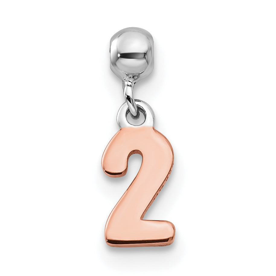 Sterlingsilber Mio Memento Rhodiniert Roséfarben Hängend Zahl 2 Charm