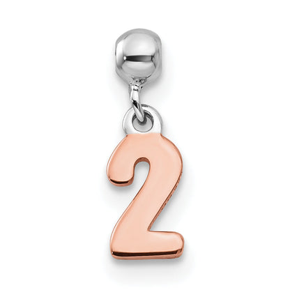 Sterlingsilber Mio Memento Rhodiniert Roséfarben Hängend Zahl 2 Charm