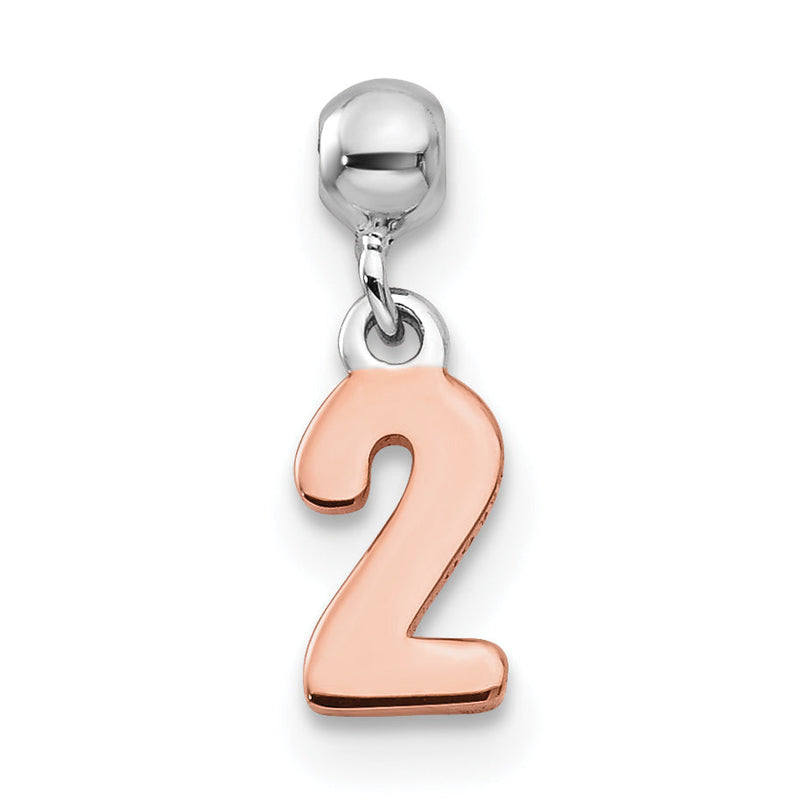 Sterlingsilber Mio Memento Rhodiniert Roséfarben Hängend Zahl 2 Charm