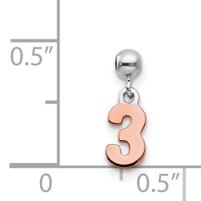 Sterlingsilber Mio Memento Rhodiniert Roséfarben Hängend Zahl 3 Charm