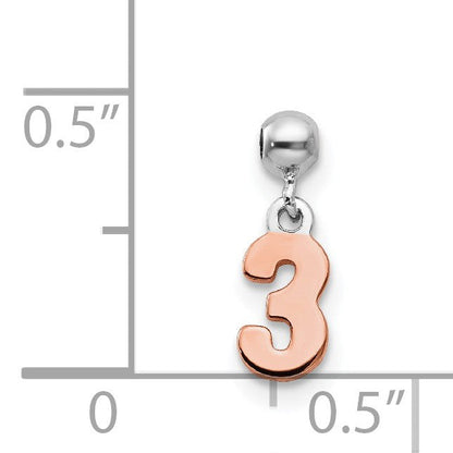 Sterlingsilber Mio Memento Rhodiniert Roséfarben Hängend Zahl 3 Charm