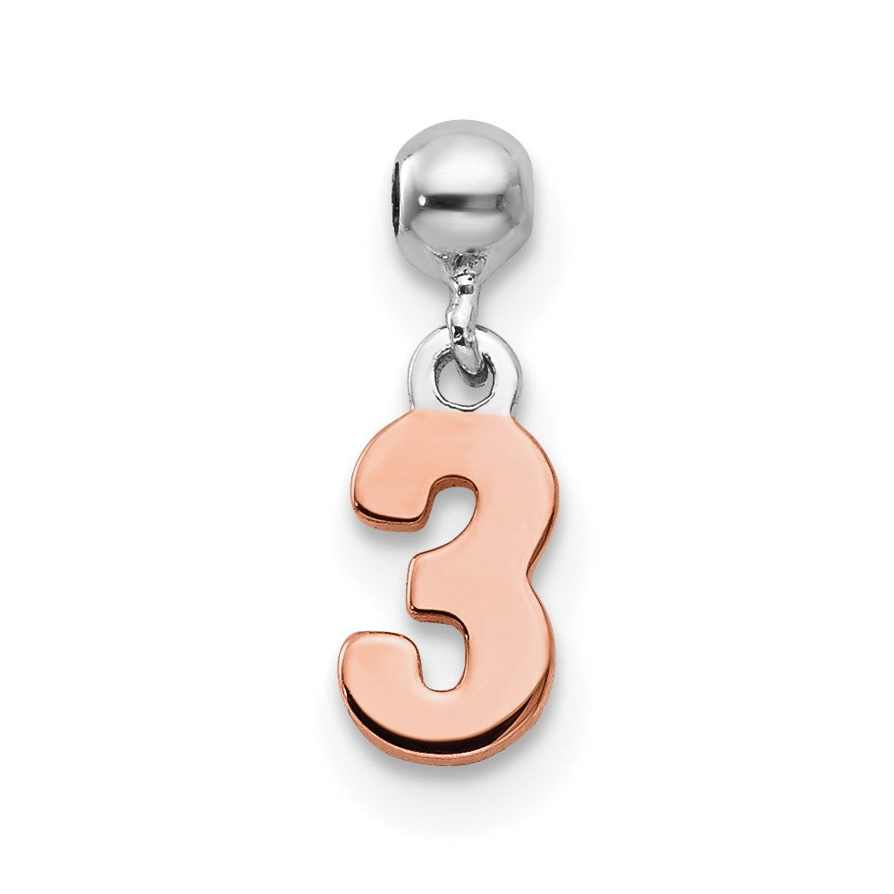 Sterlingsilber Mio Memento Rhodiniert Roséfarben Hängend Zahl 3 Charm