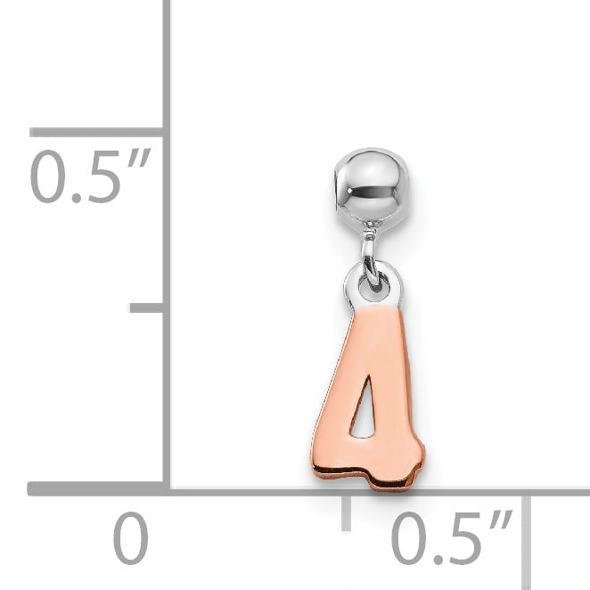 Sterlingsilber Mio Memento Rhodiniert Roséfarben Hängend Zahl 4 Charm