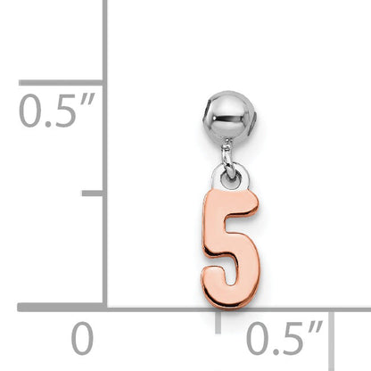 Sterlingsilber Mio Memento Rhodiniert Roséfarben Hängend Zahl 5 Charm