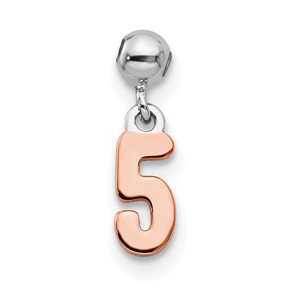 Sterlingsilber Mio Memento Rhodiniert Roséfarben Hängend Zahl 5 Charm
