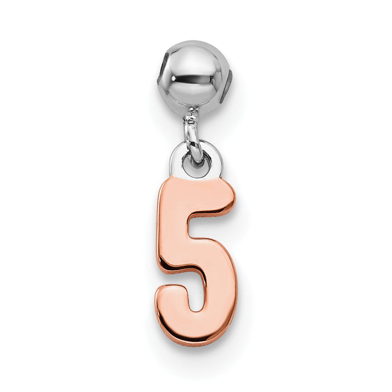 Sterlingsilber Mio Memento Rhodiniert Roséfarben Hängend Zahl 5 Charm