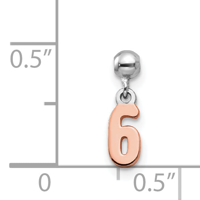 Sterlingsilber Mio Memento Rhodiniert Roséfarben Hängend Zahl 6 Charm