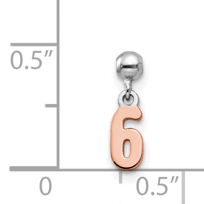 Sterlingsilber Mio Memento Rhodiniert Roséfarben Hängend Zahl 6 Charm