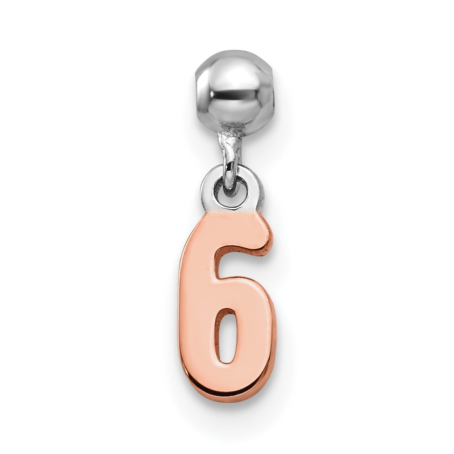 Sterlingsilber Mio Memento Rhodiniert Roséfarben Hängend Zahl 6 Charm