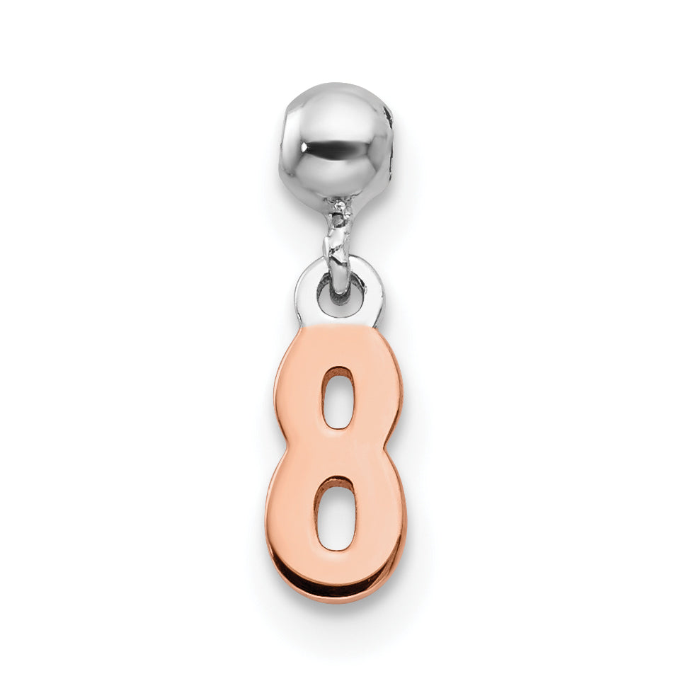 Sterlingsilber Mio Memento Rhodiniert Roséfarben Hängend Zahl 8 Charm