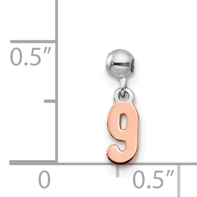 Sterlingsilber Mio Memento Rhodiniert Roséfarben Hängend Zahl 9 Charm