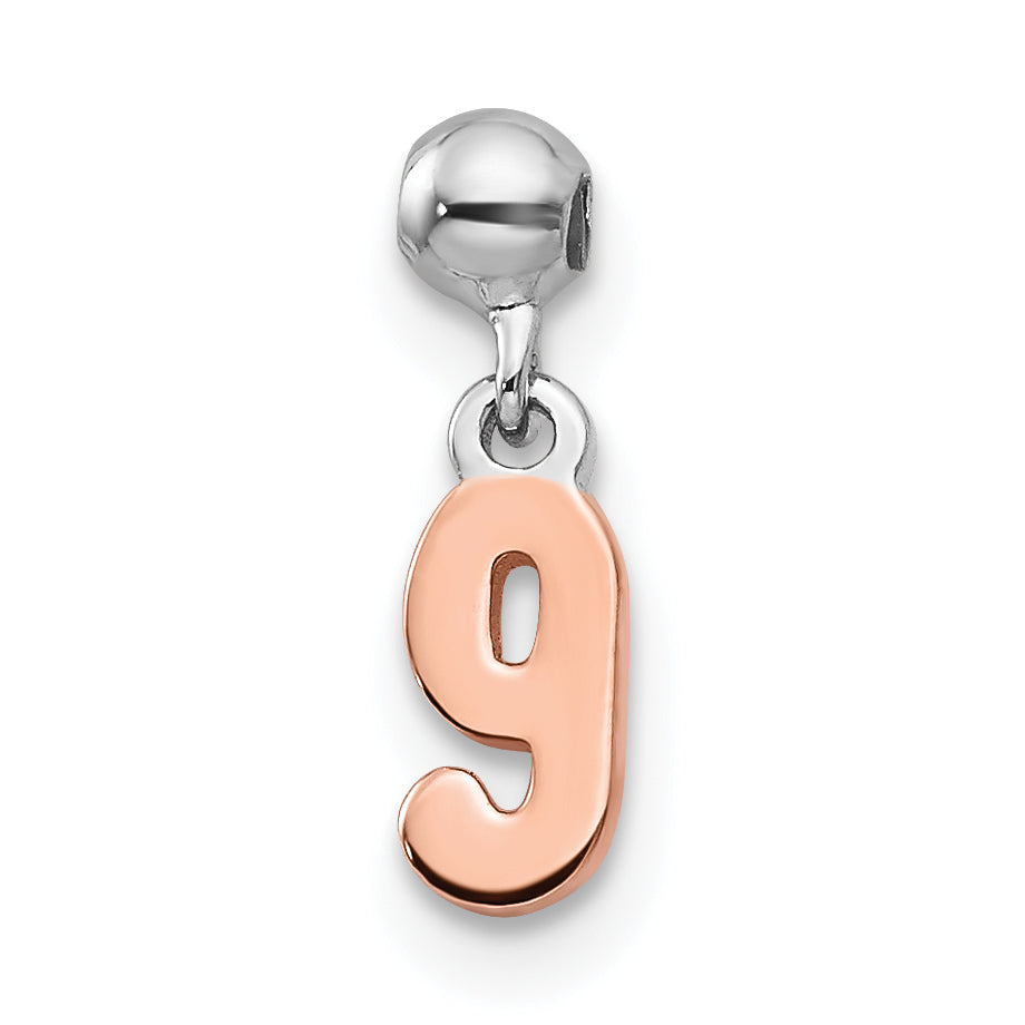Sterlingsilber Mio Memento Rhodiniert Roséfarben Hängend Zahl 9 Charm