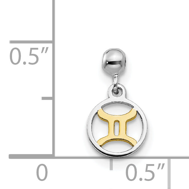 Sterlingsilber Mio Memento Rhodiniert Goldfarben Hängend Gemini Charm
