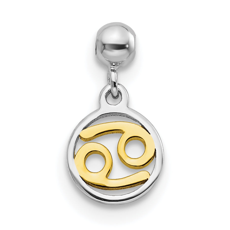 Sterlingsilber Mio Memento Rhodiniert Goldfarben Hängend Cancer Charm