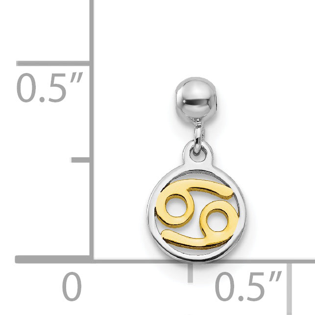 Sterlingsilber Mio Memento Rhodiniert Goldfarben Hängend Cancer Charm