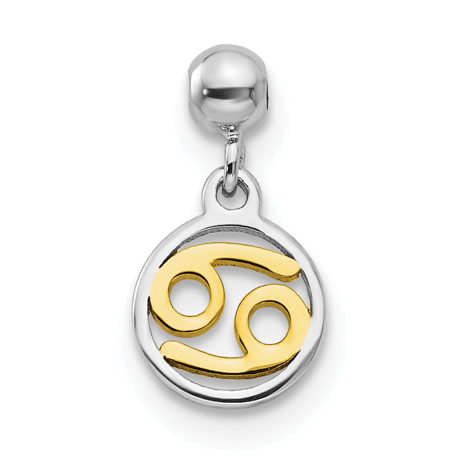 Sterlingsilber Mio Memento Rhodiniert Goldfarben Hängend Cancer Charm