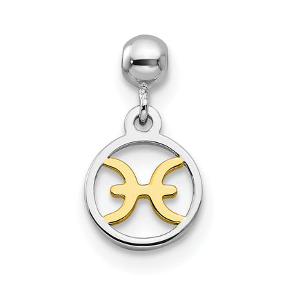 Sterlingsilber Mio Memento Rhodiniert Goldfarben Hängend Pisces Charm
