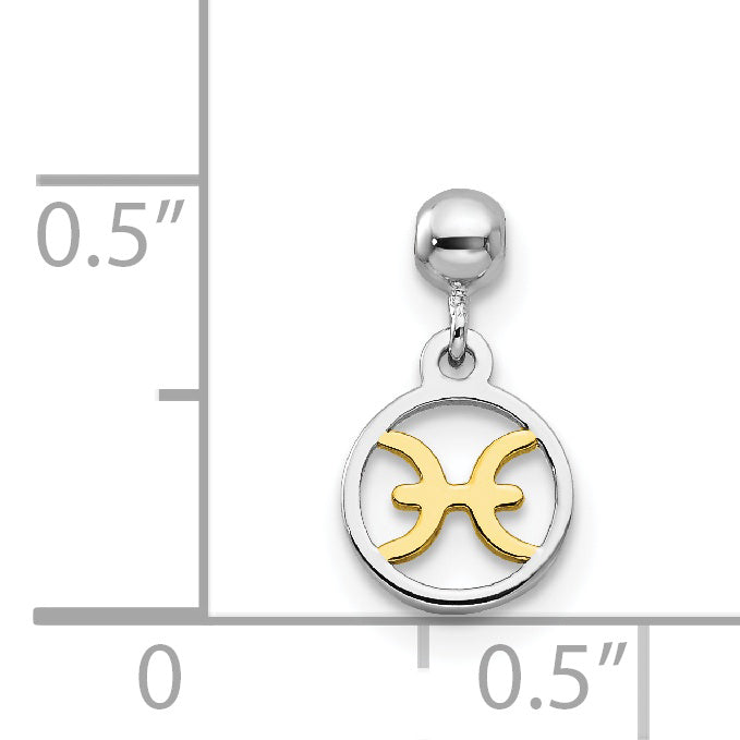 Sterlingsilber Mio Memento Rhodiniert Goldfarben Hängend Pisces Charm