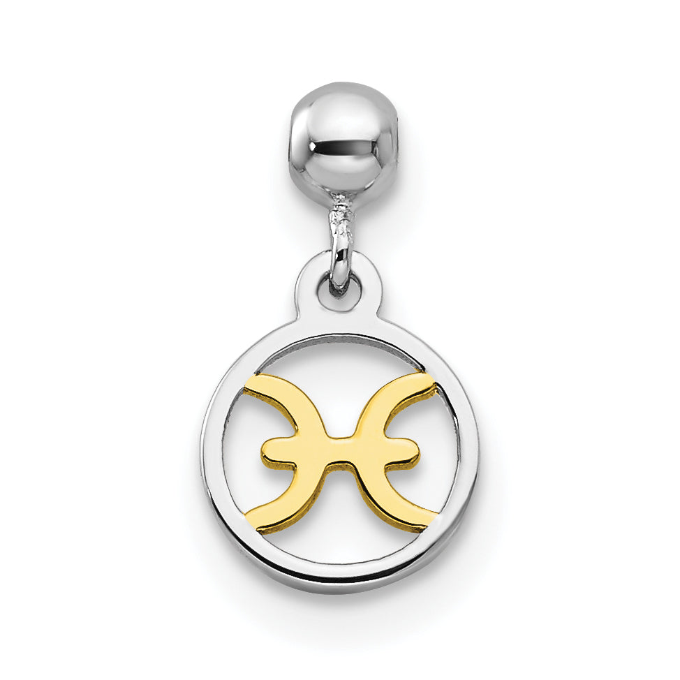 Sterlingsilber Mio Memento Rhodiniert Goldfarben Hängend Pisces Charm