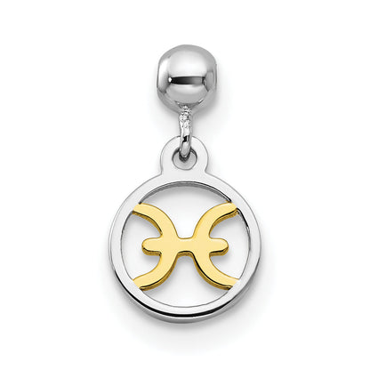Sterlingsilber Mio Memento Rhodiniert Goldfarben Hängend Pisces Charm